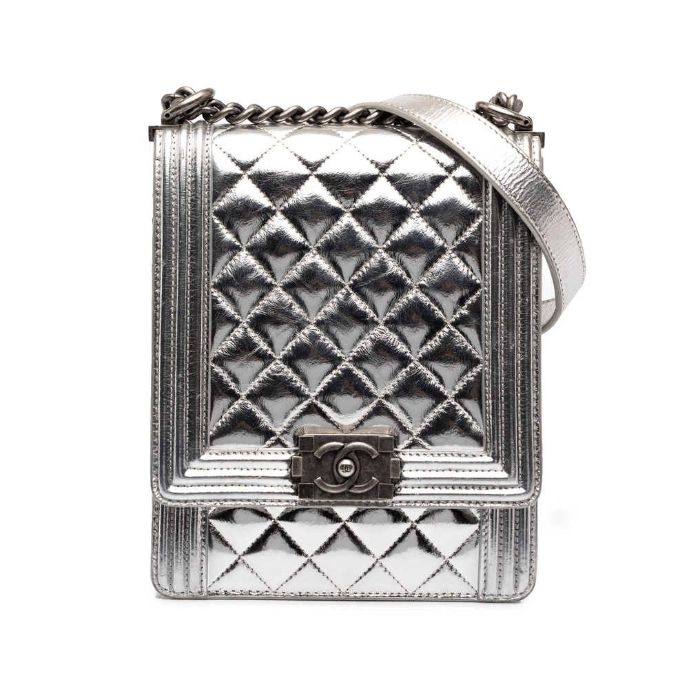 Pre-Loved Chanel Quilted Metallic Goatskin North South Boy Flap